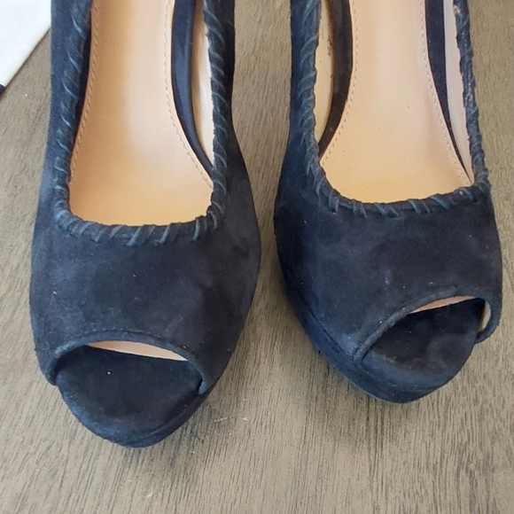 Antonio Melani Luna Black Suede Leather Peep Toe Stiletto Platform Heels Sz 9.5M - Picture 3 of 12